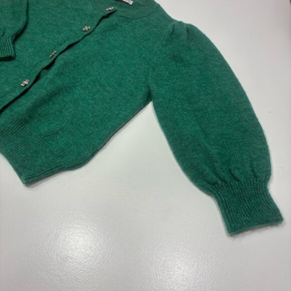 Zara Cardigan Women Size L Green Button Down Embellished Button Long Sleeves - Picture 2 of 13